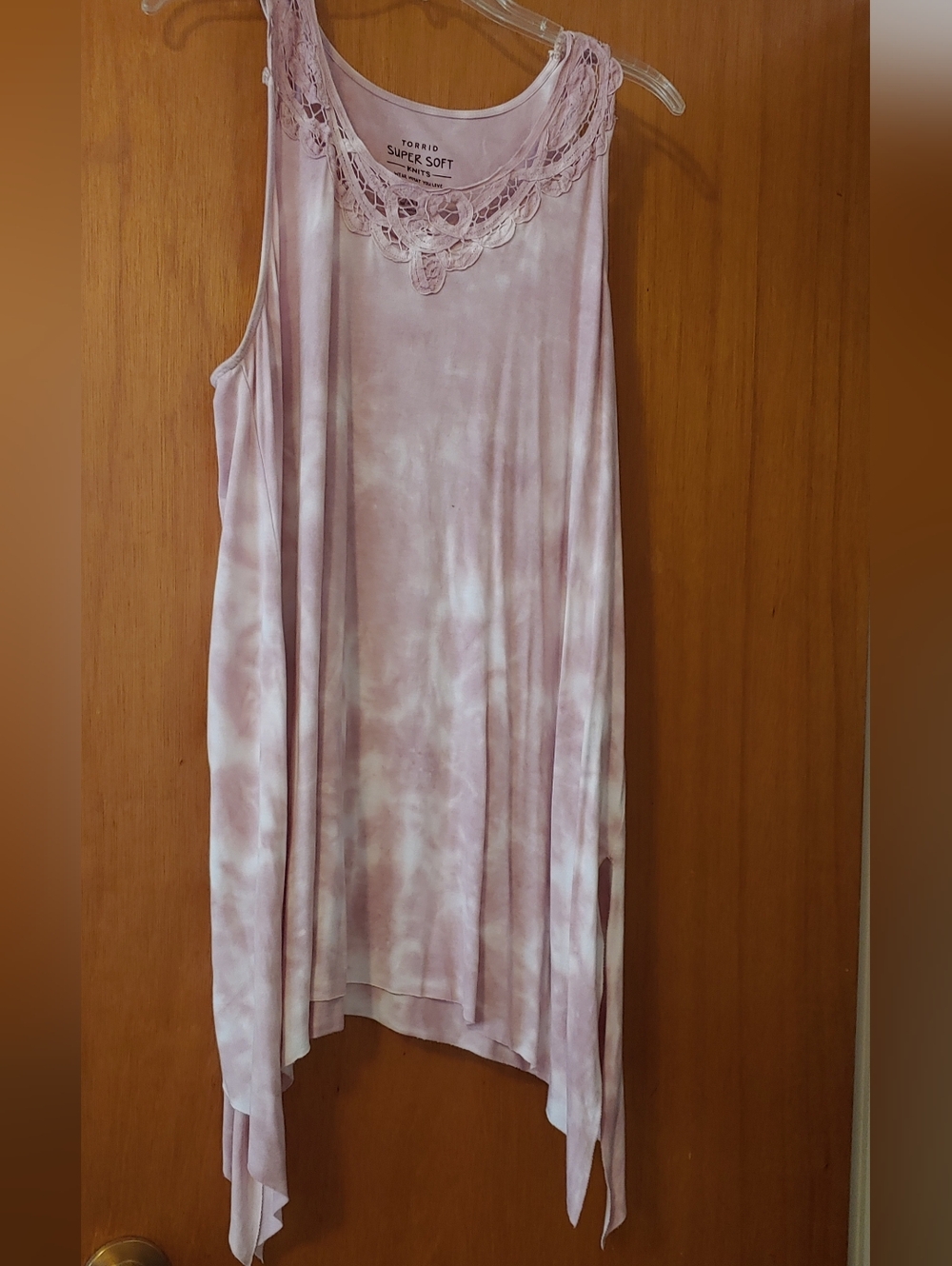 Torrid Pink Tie-Dye Crochet Trim Asymmetric Tunic